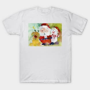 Rudolph, Santa and Frosty after a few beers. T-Shirt